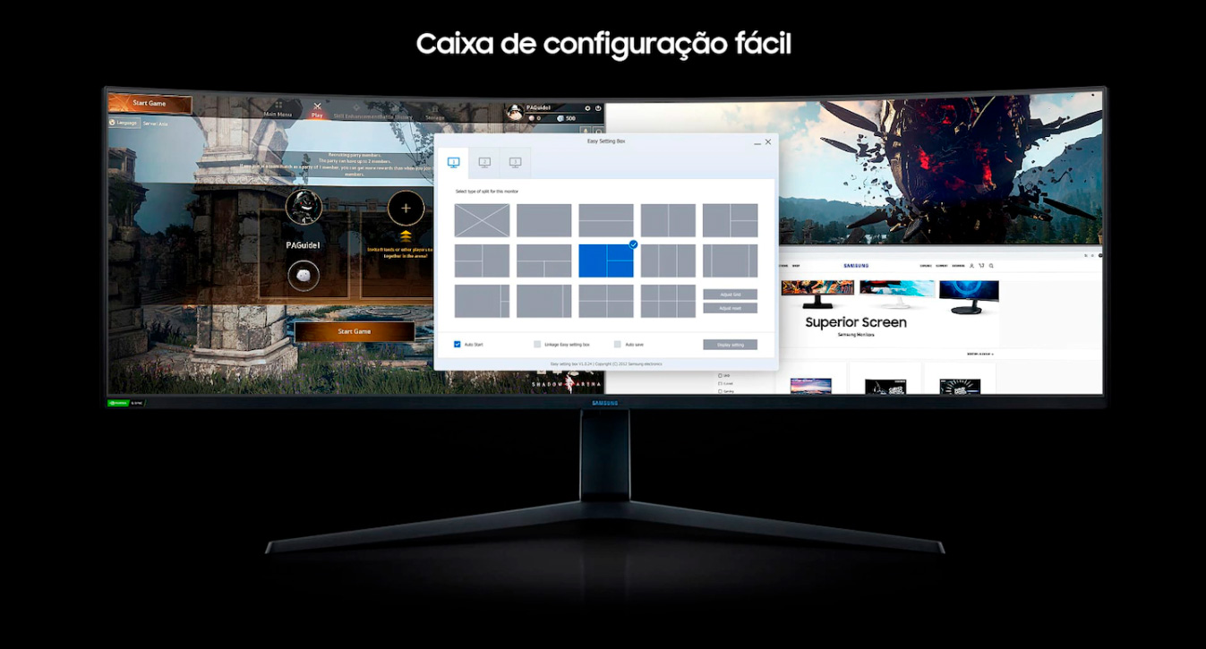 Monitor Gamer Curvo Samsung Odyssey 49 DQHD, 240Hz, 1ms, HDMI, Display Port, USB, G-Sync, Freesync Premium Pro, Ajuste de Altura, Branco, Série G9